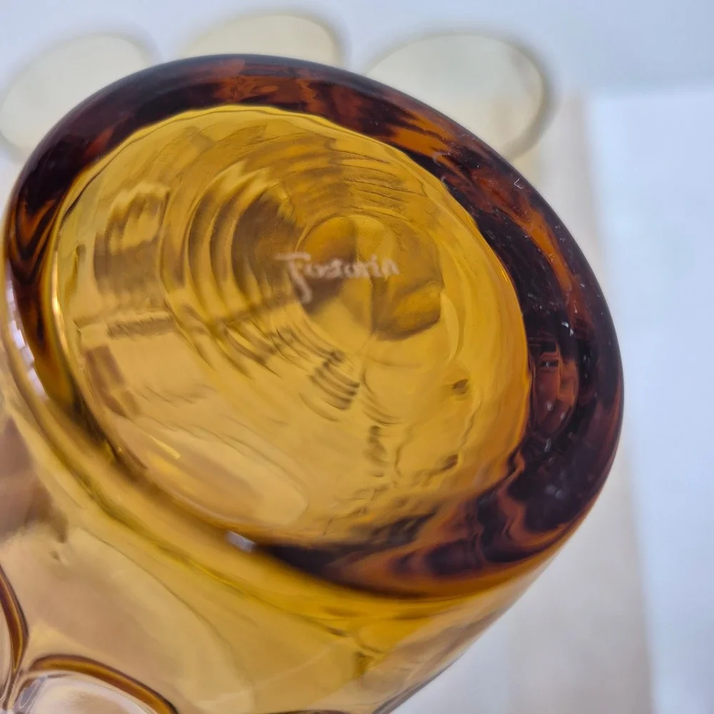 Vintage Fostoria‎ Amber Glass Dot Tumblers Set of 4 Mid Century Highball 5.5in